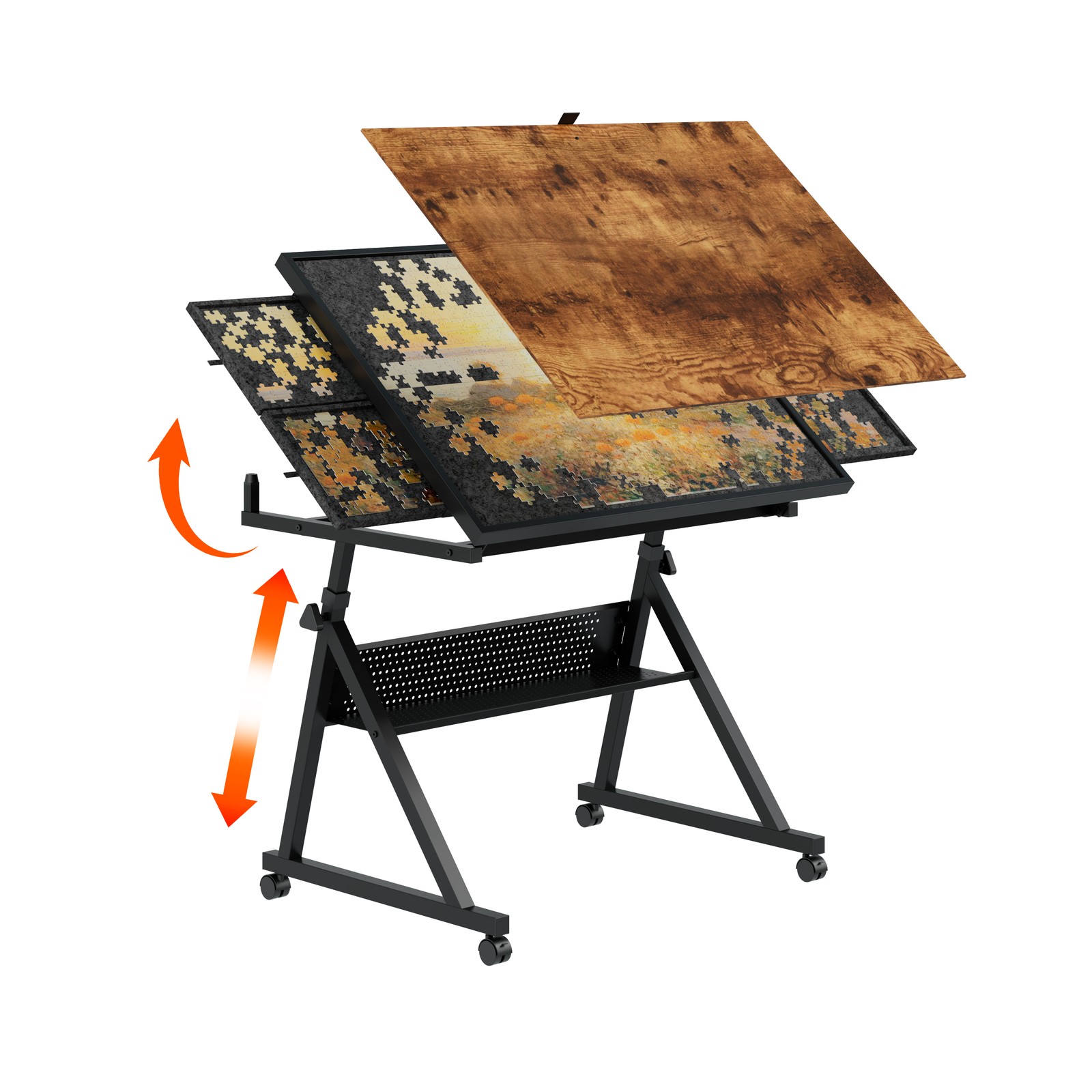1500 Piece Jigsaw Puzzle Table Board for Adults, Metal with 4 Trays, Black