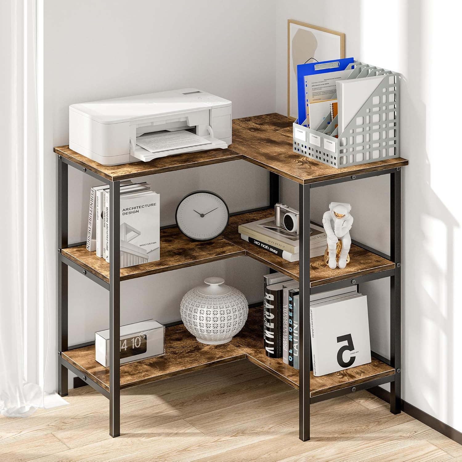 Corner Cabinet Table with 3 Tier Open Shelf, Multipurpose Display Organizer Stor