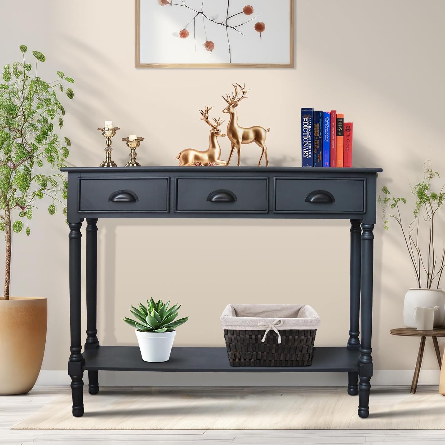Modern Burlington Solid Wood Console Table with 3 Drawers, 9″D x 39.5″W x 32″H