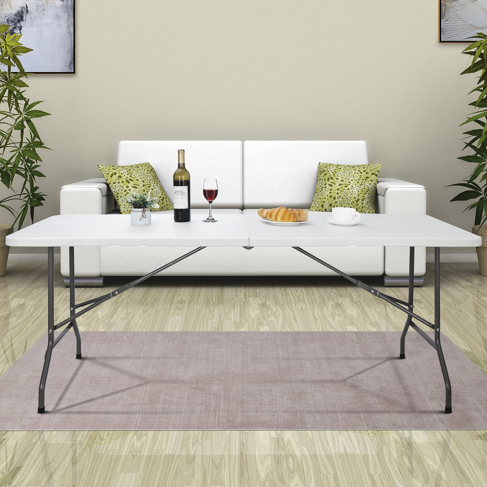 6′ Plastic White Multipurpose Folding Table Beach Family Picnic Indoor Outdoor