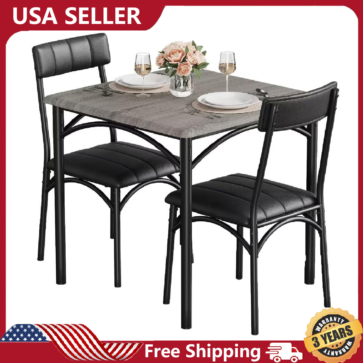 3-Piece Table and Chair Set ,Dining Room Table and 2 Chair Kitchen Table Set New