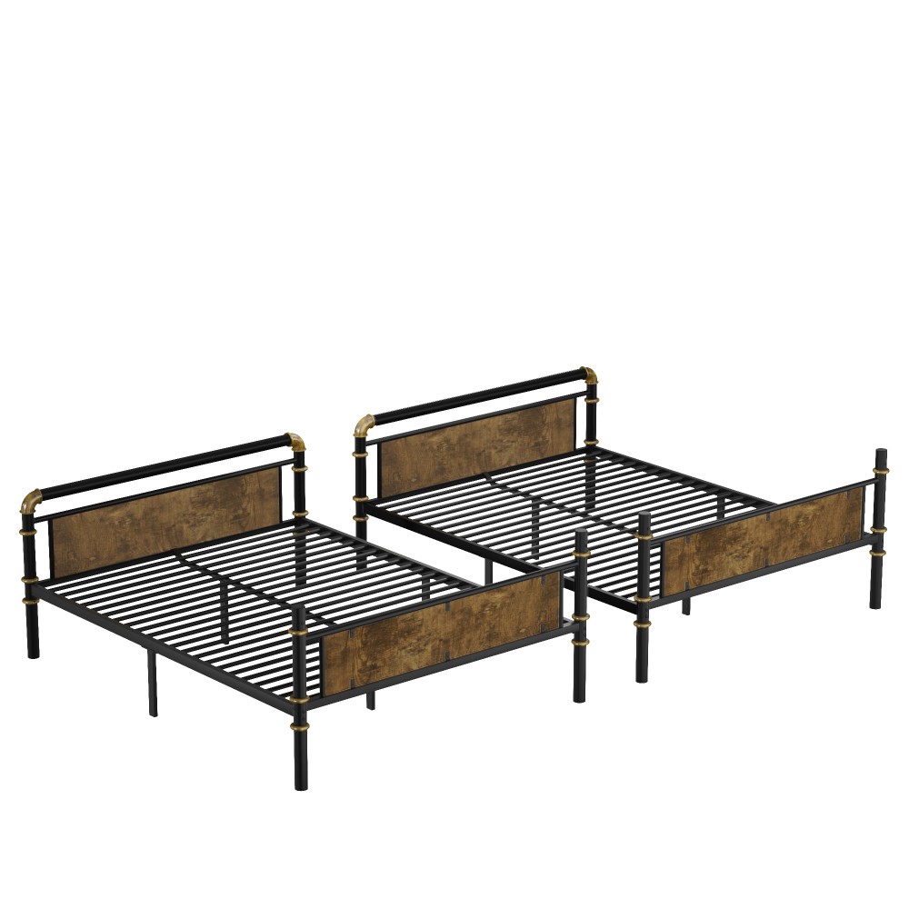 Industrial Queen Over Queen Metal Bunk Bed Detachable Frame Safety Guardrails