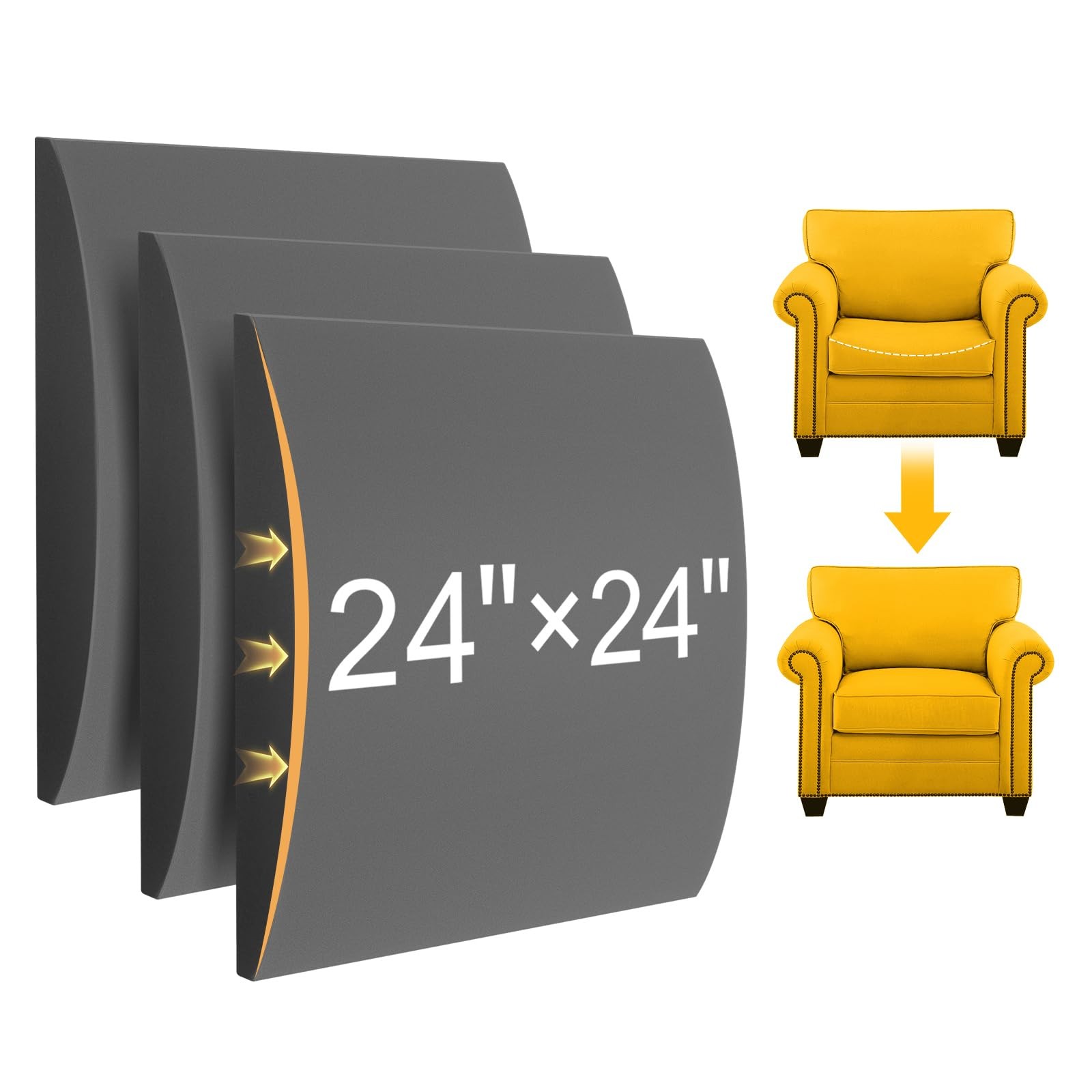 Couch Cushion for Sagging Seat, 24x24x2 inches High-Density Foam Sofa Cushion…
