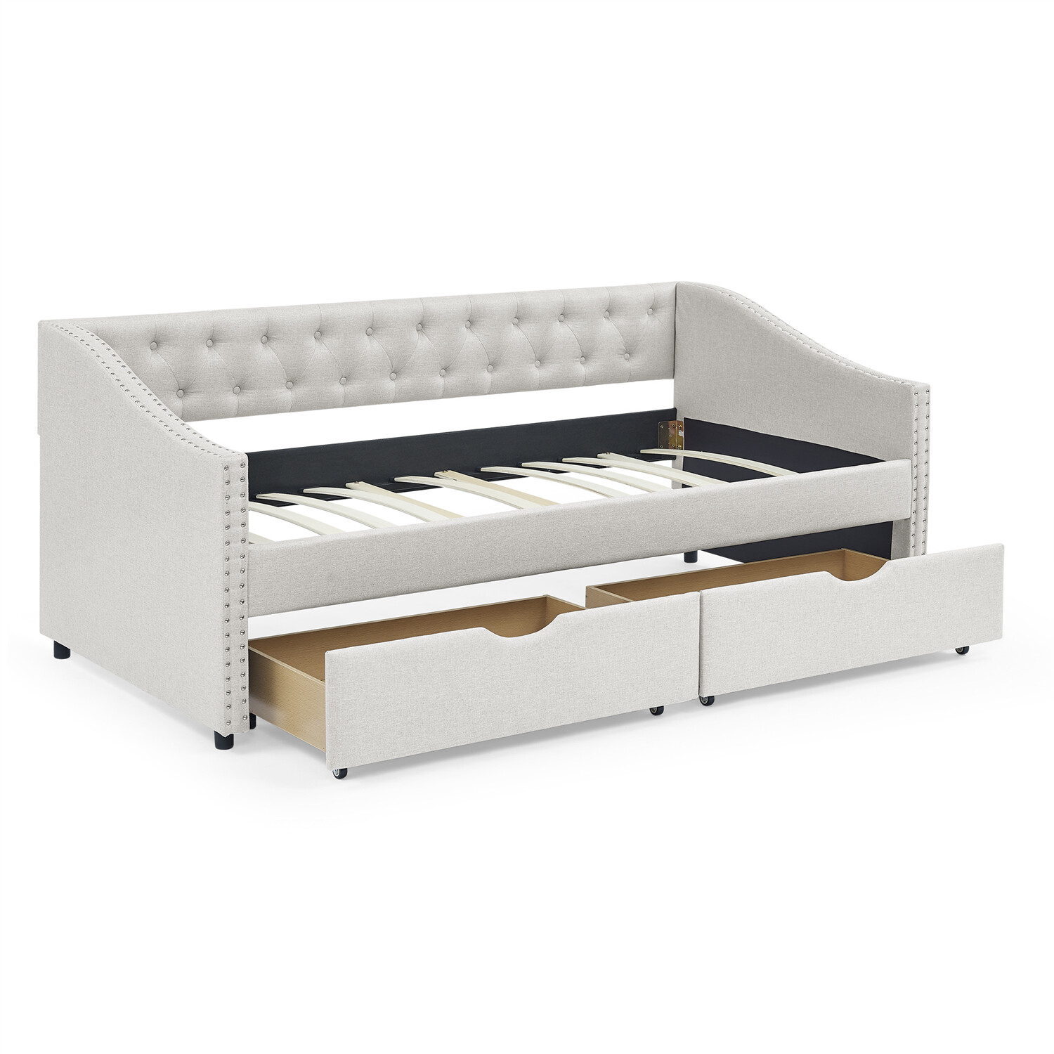 Twin Size Daybed Upholstered Bed Frame Sofa Bed with 2 Storage Drawers New