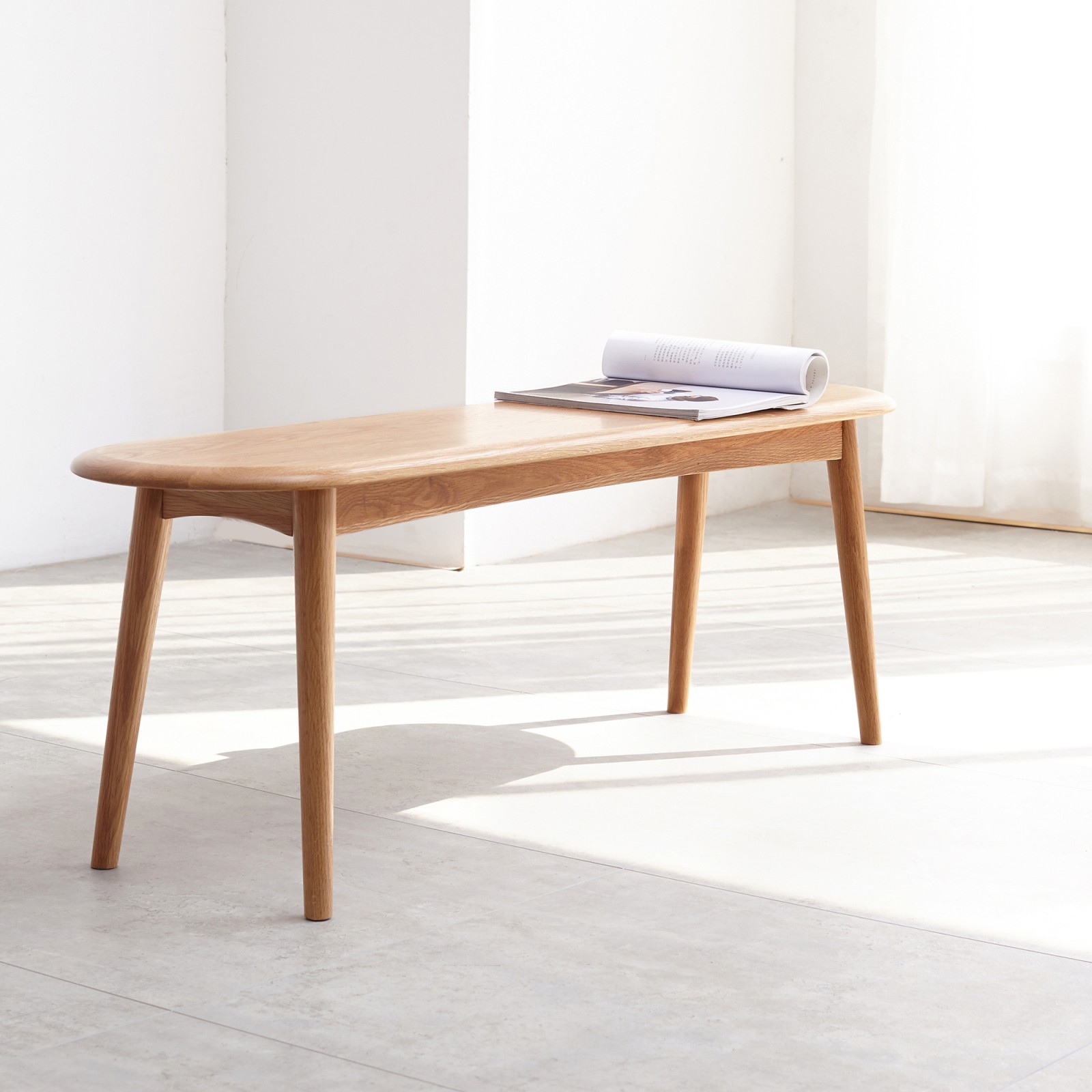 Solid Oak Wood Dining Bench Half-Round Design 47.2 in