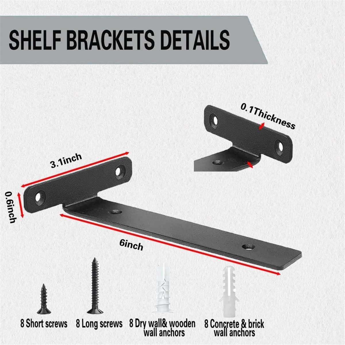 4 Pack Floating Shelf Brackets,6 Inch Heavy Duty Industrial Wall Shelf Bracket,B