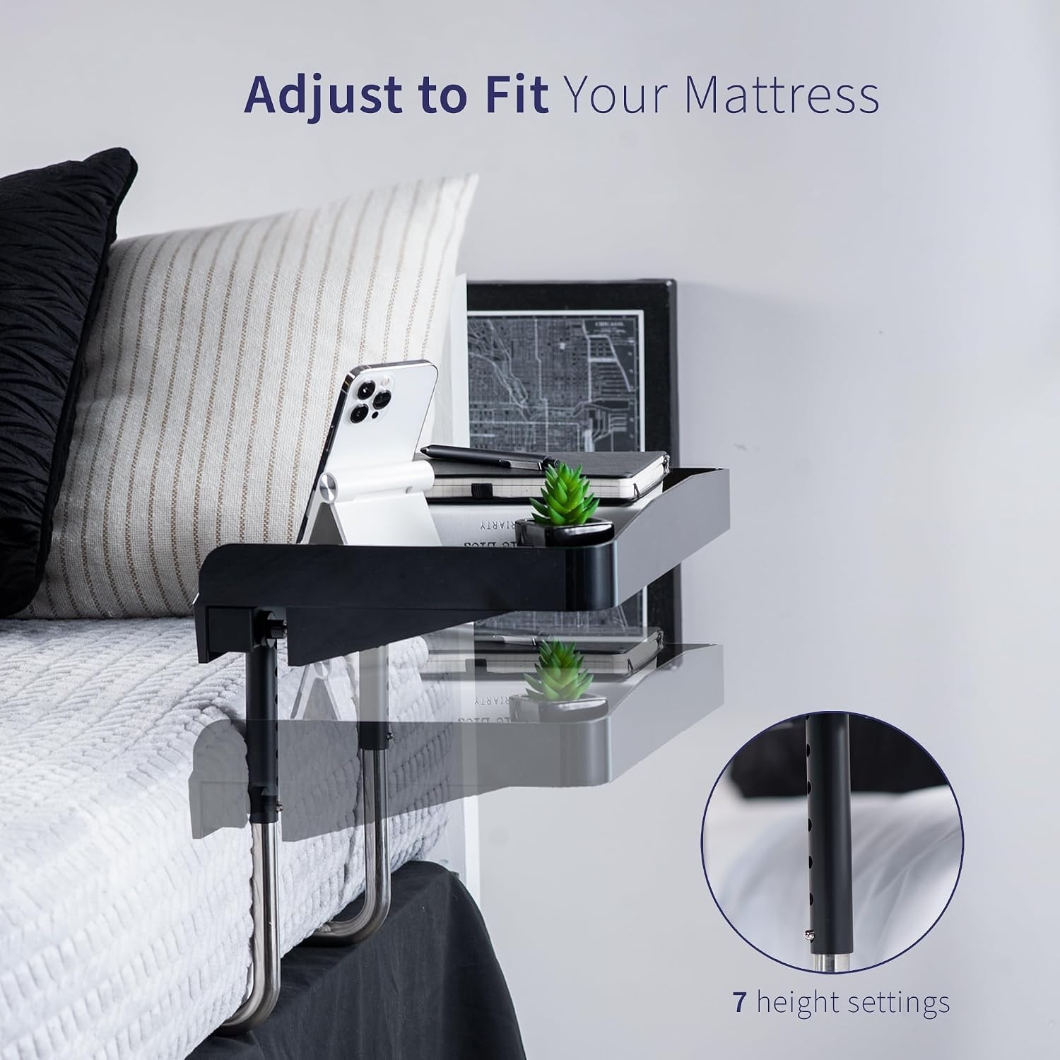 Compact 17-Inch Bedside Shelf for Laptops & Drinks: Space-Saving Design in Black