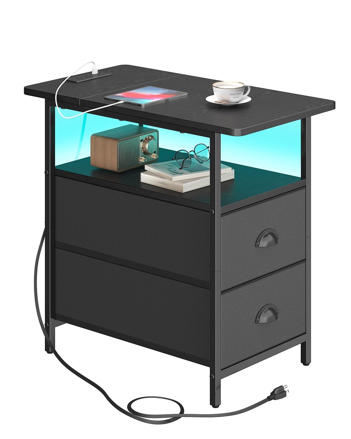 End Table 11.75” W x 21” D x 24.3” H with Charging Station & 2 Drawers
