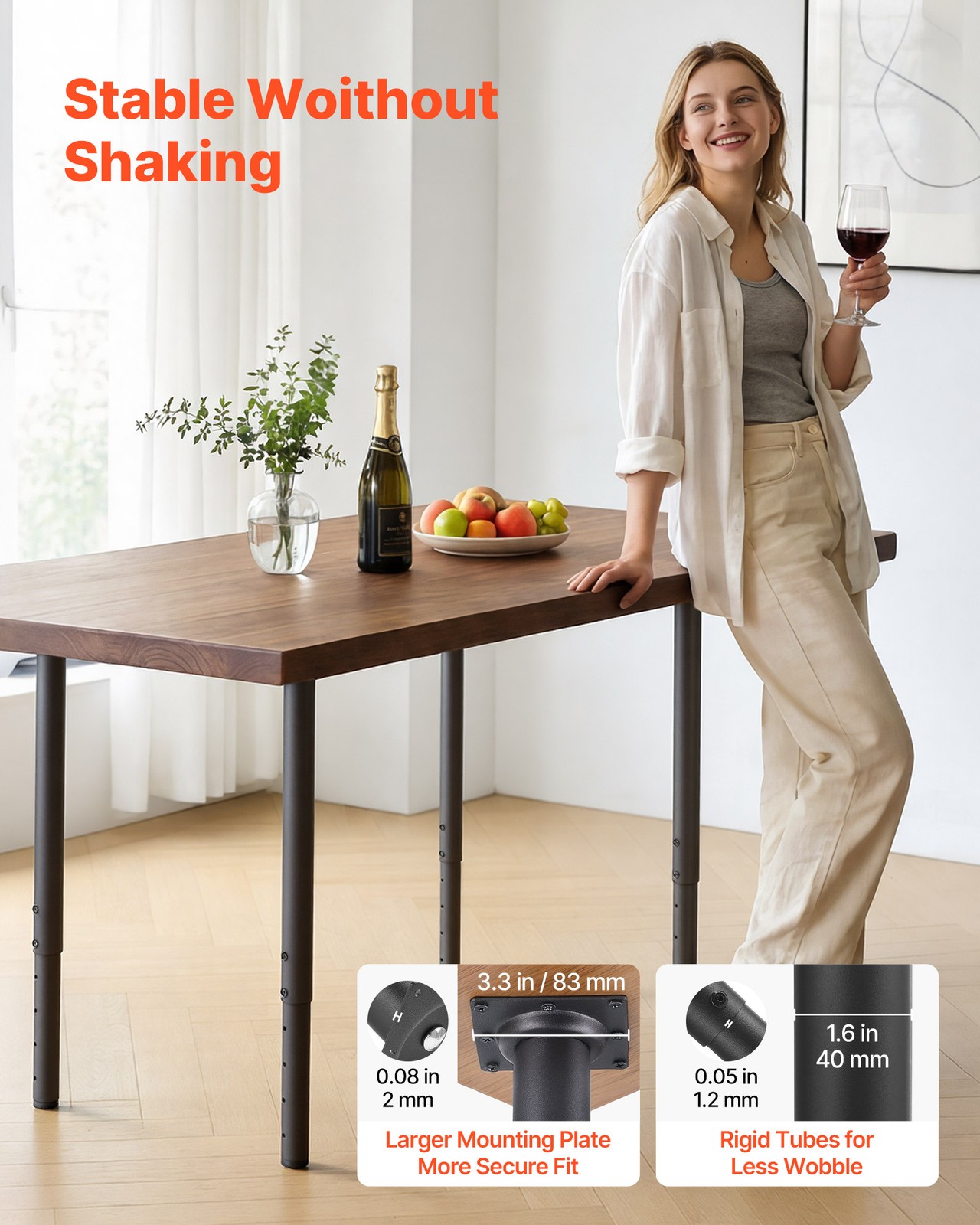 VEVOR Adjustable Round Steel Table Legs 24-40 in 1200 lbs Heavy Duty Set of 4