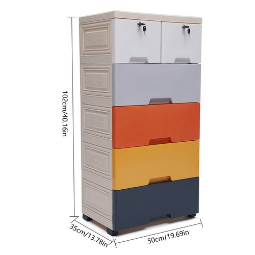Lockable Dresser Organizer Multi Color Storage Cabinet With 6 Chest Drawers