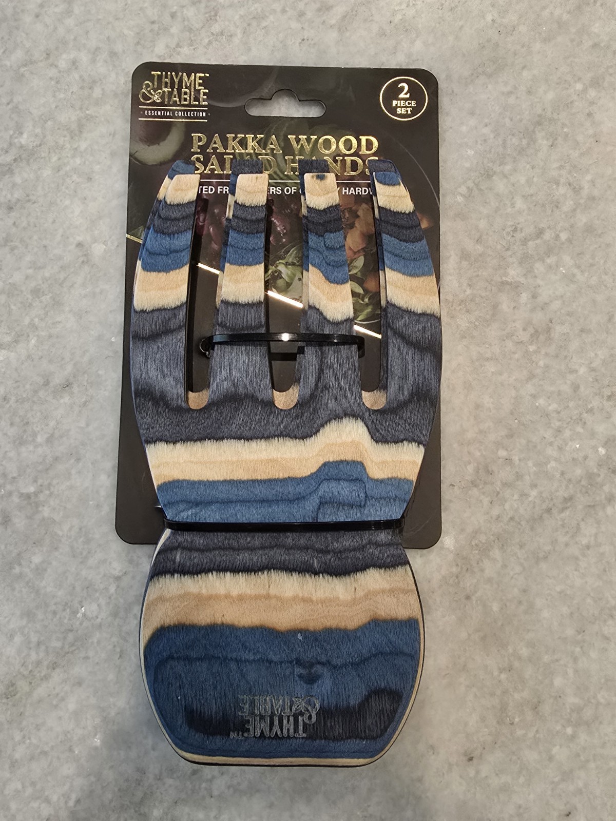 Thyme & Table Blue Wood Salad Tosser Mixing Durable Material Hand Set (2 Pack)