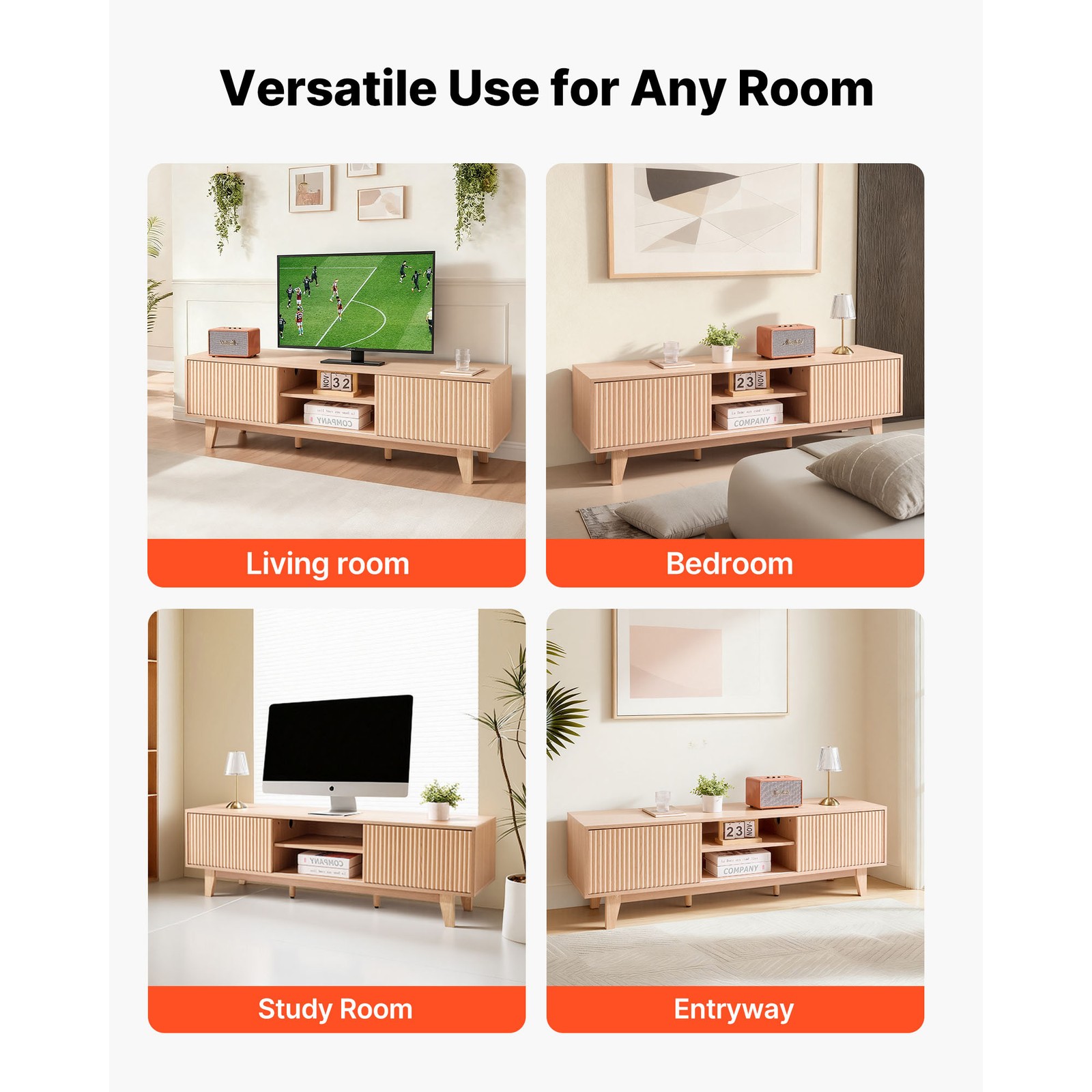 Uimoso Wooden TV Stand Entertainment Unit for TVs up to59 in, 350 lbs, Burlywood