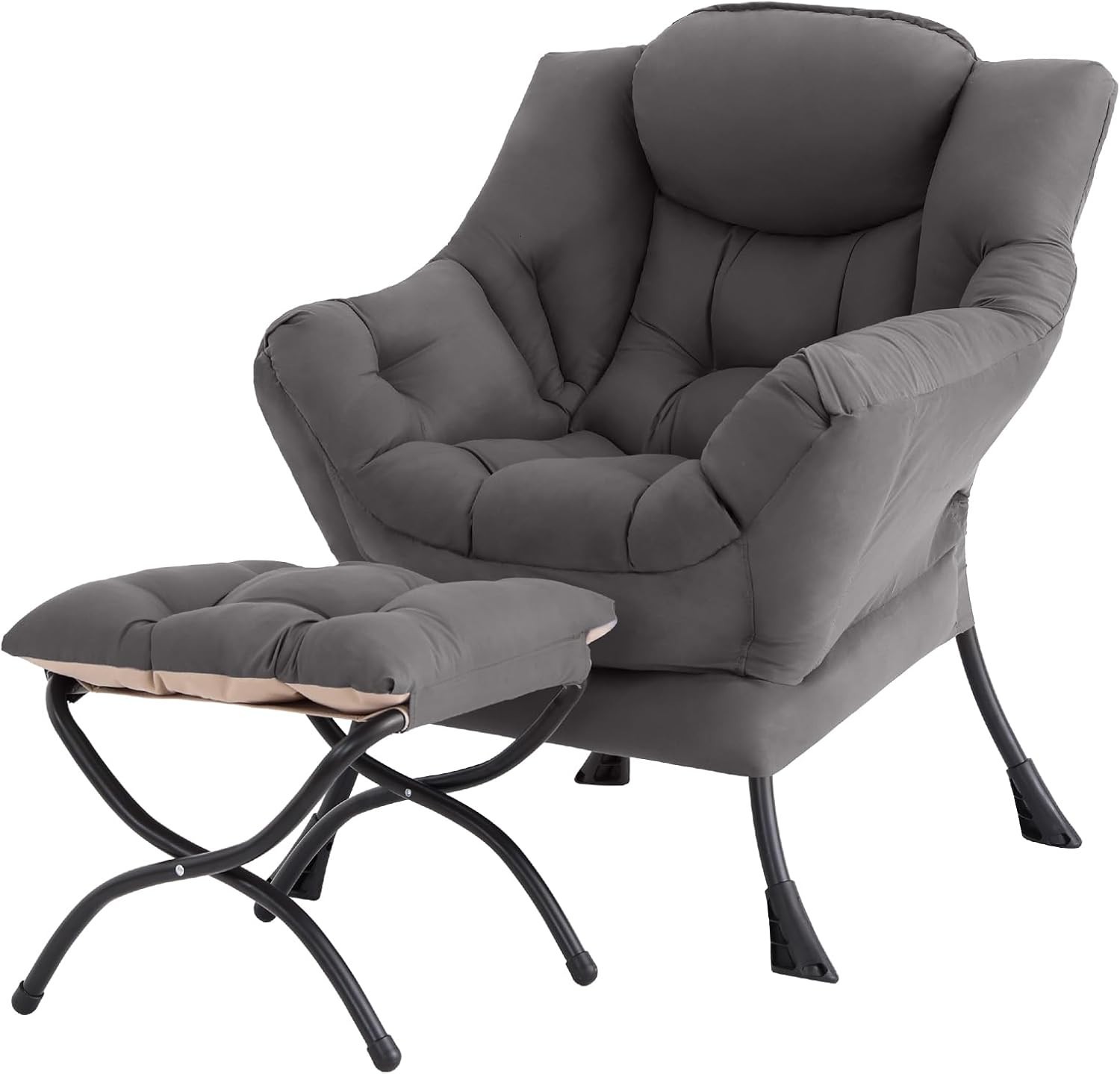 Living Room Accent Chair with Ottoman Velvet Fabric Lounge Recliner for Bedroom