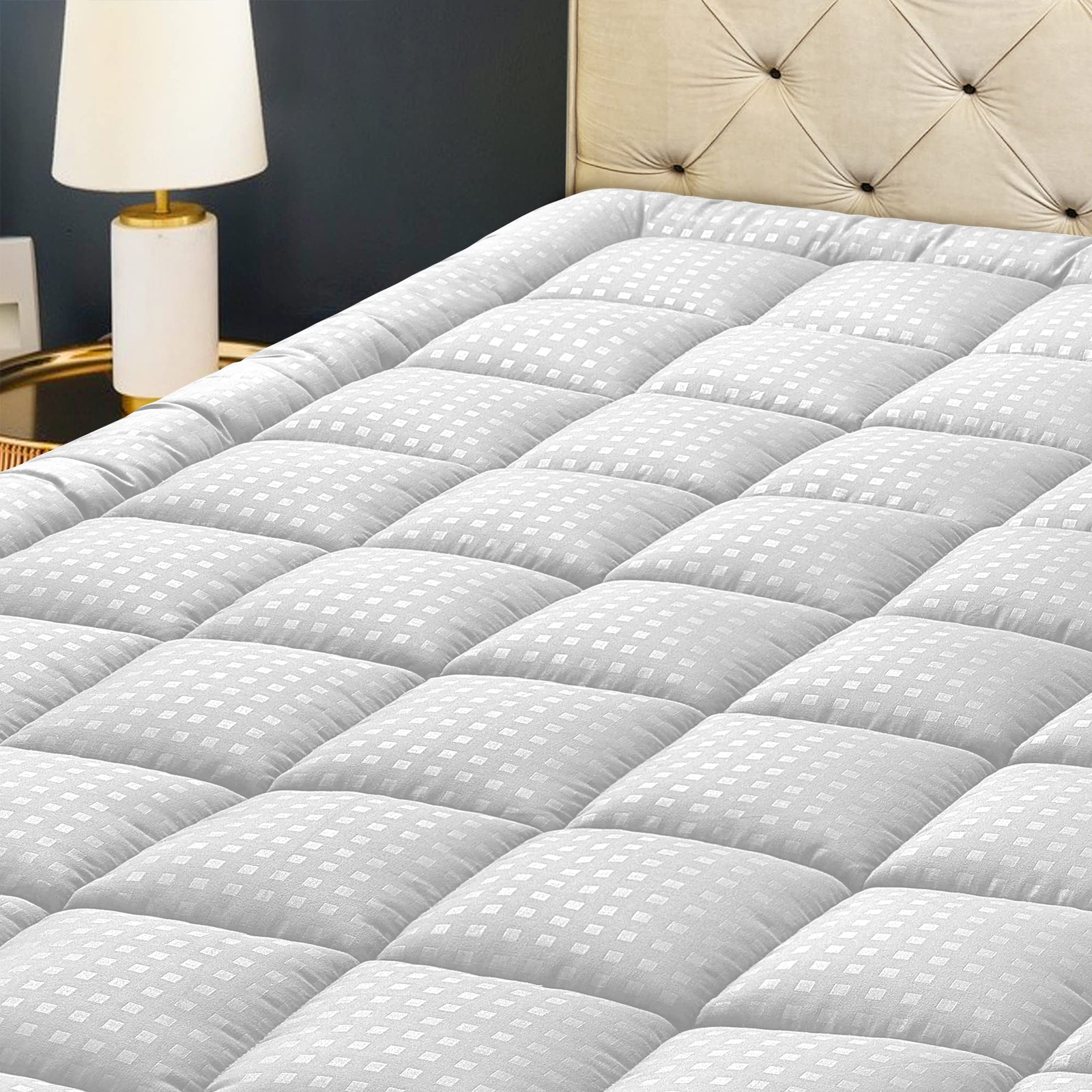 HYLEORY Queen Mattress Pad Quilted Fitted Protector Queen, White