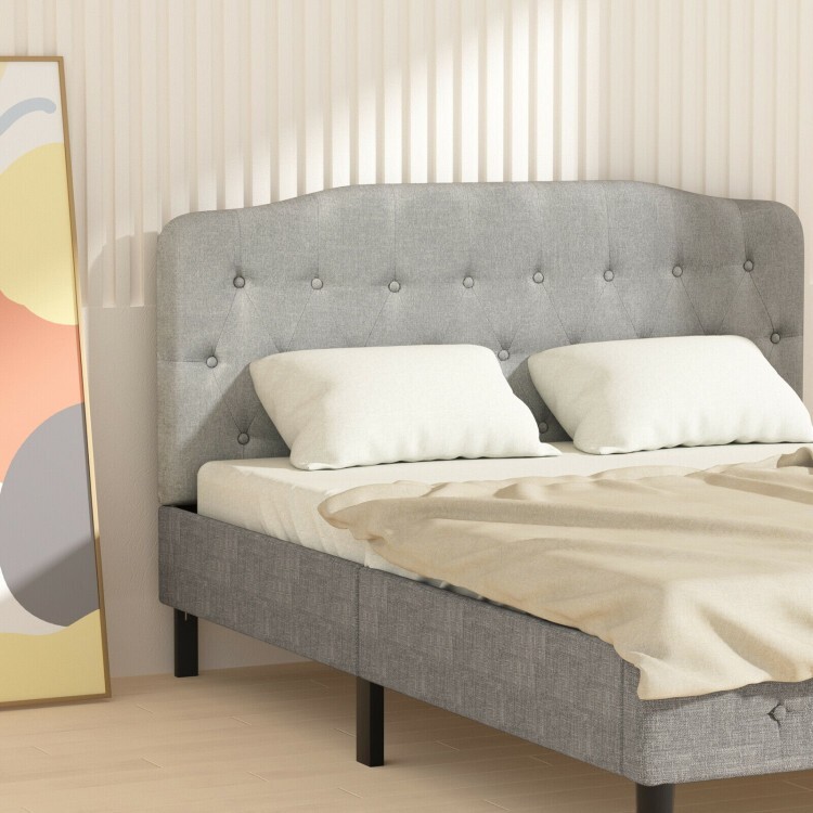 Queen Size Modern Upholstered Tufted Headboard Bed Adjustable Height Light Gray
