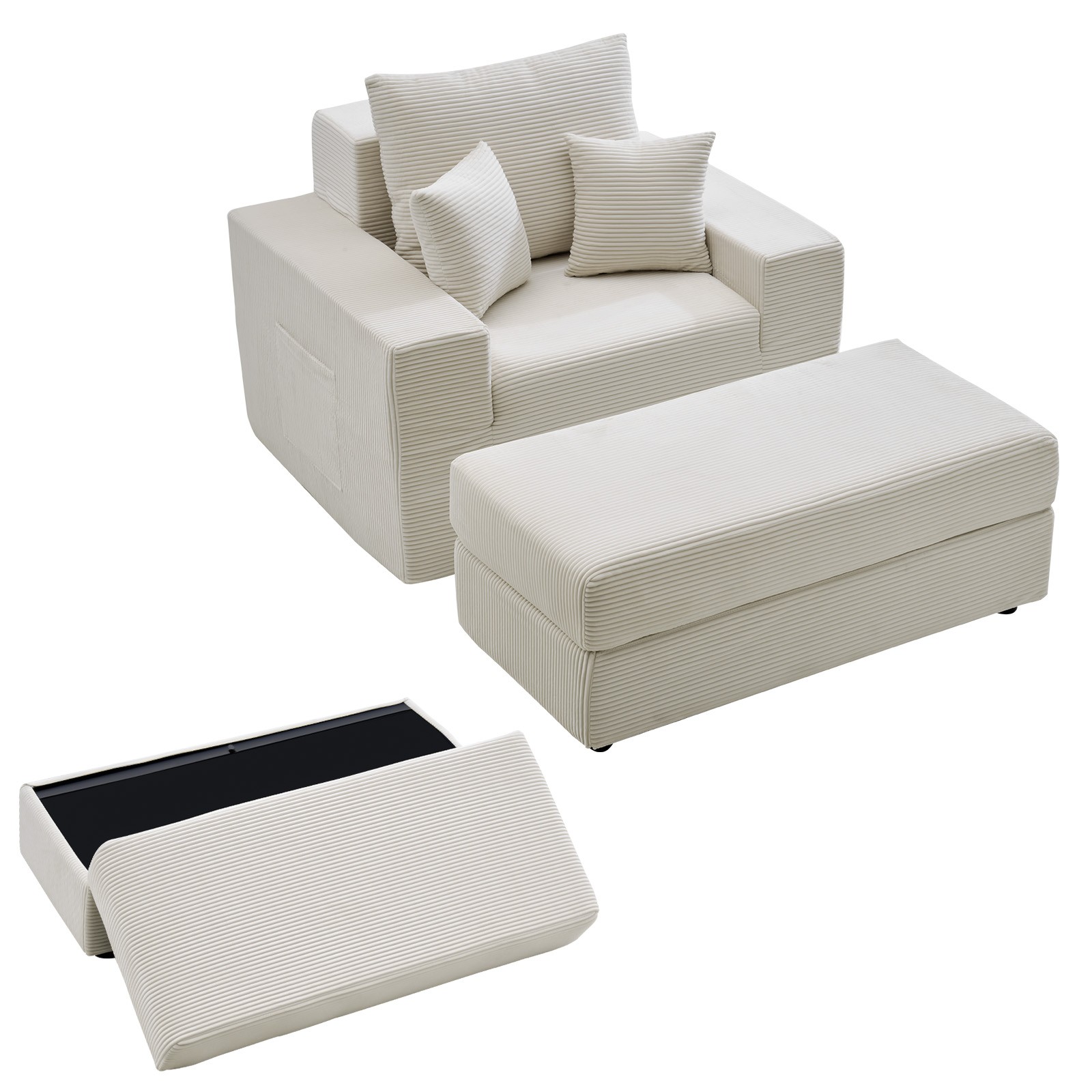 VEVOR Chaise Lounge Chair 44 in Boneless Modular Chaise Lounge Indoor Beige