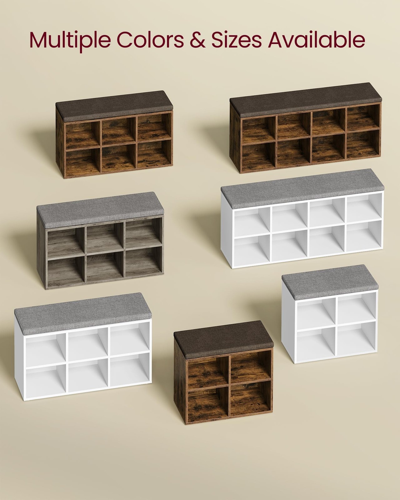 VASAGLE Shoe Bench Cloud White 4 Compartments 2 Adjustable Shelves ULHS234W01