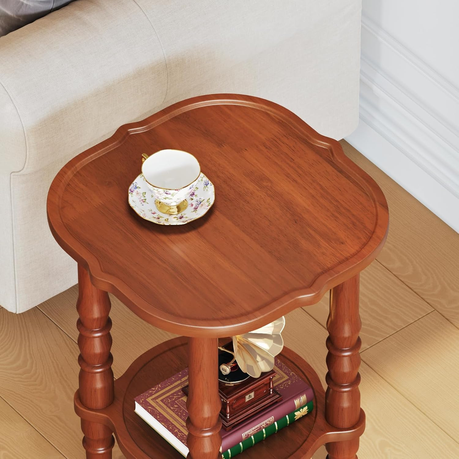 Retro Brown Solid Wood End Table – Small Nightstand for Any Room