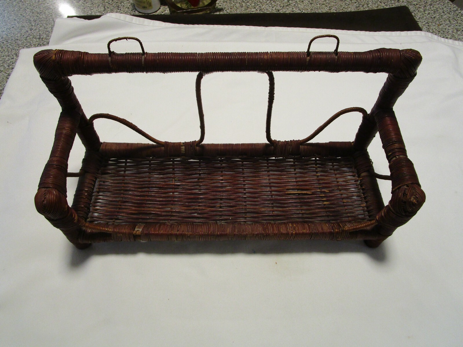 Vintage Natural Brown Wicker Rattan Wall shelf Tabletop Shabby Cottage 15.50” W
