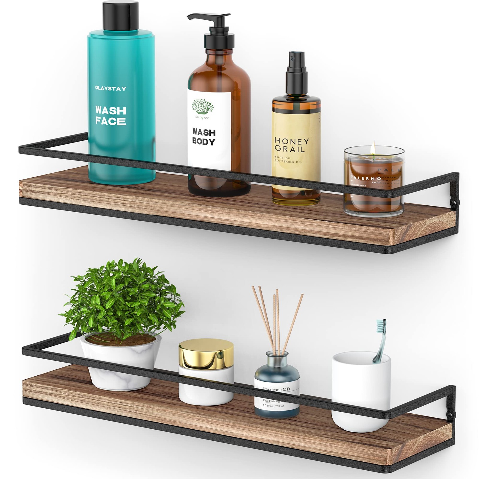 Floating Shelves Wall Mounted Set of 2, Rustic Wood Wall Storage Shelves for …