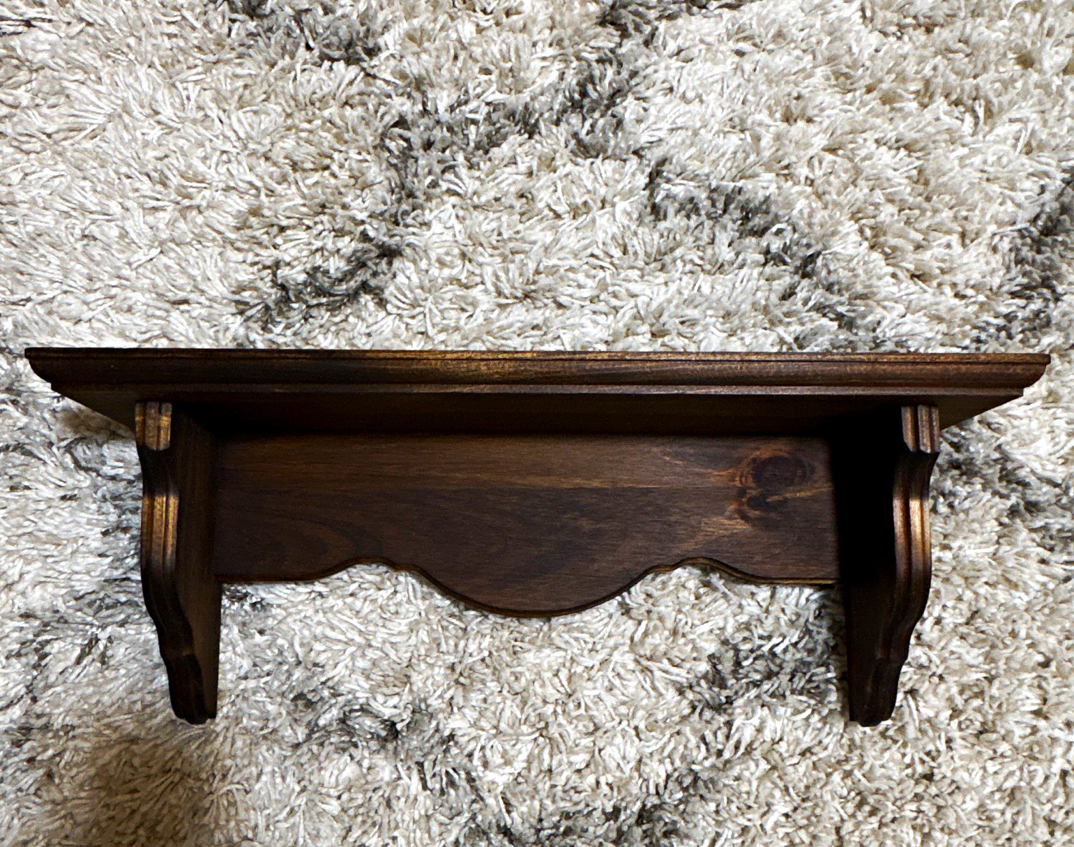 Vintage Handmade Farmhouse Shelf; Rough-hewn; Dark Walnut Stain; Simple elegance