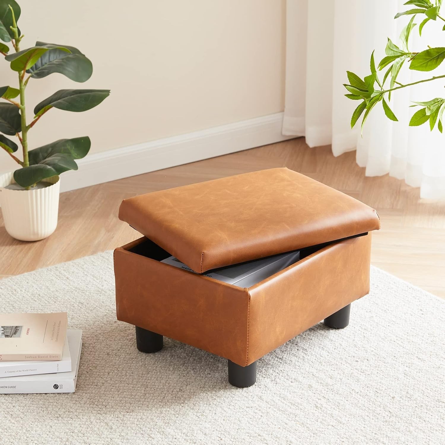 Versatile Small Faux Leather Footstool with Non-Slip Design and 300 lbs Capacity