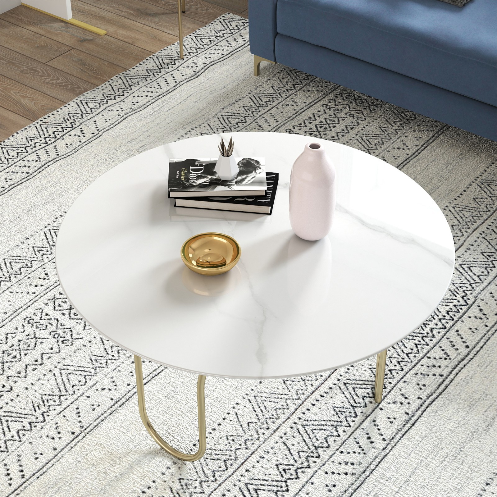 20″-36″ Round Tempered Glass Table Top w/Marble Design 8mm Thickened Glass White