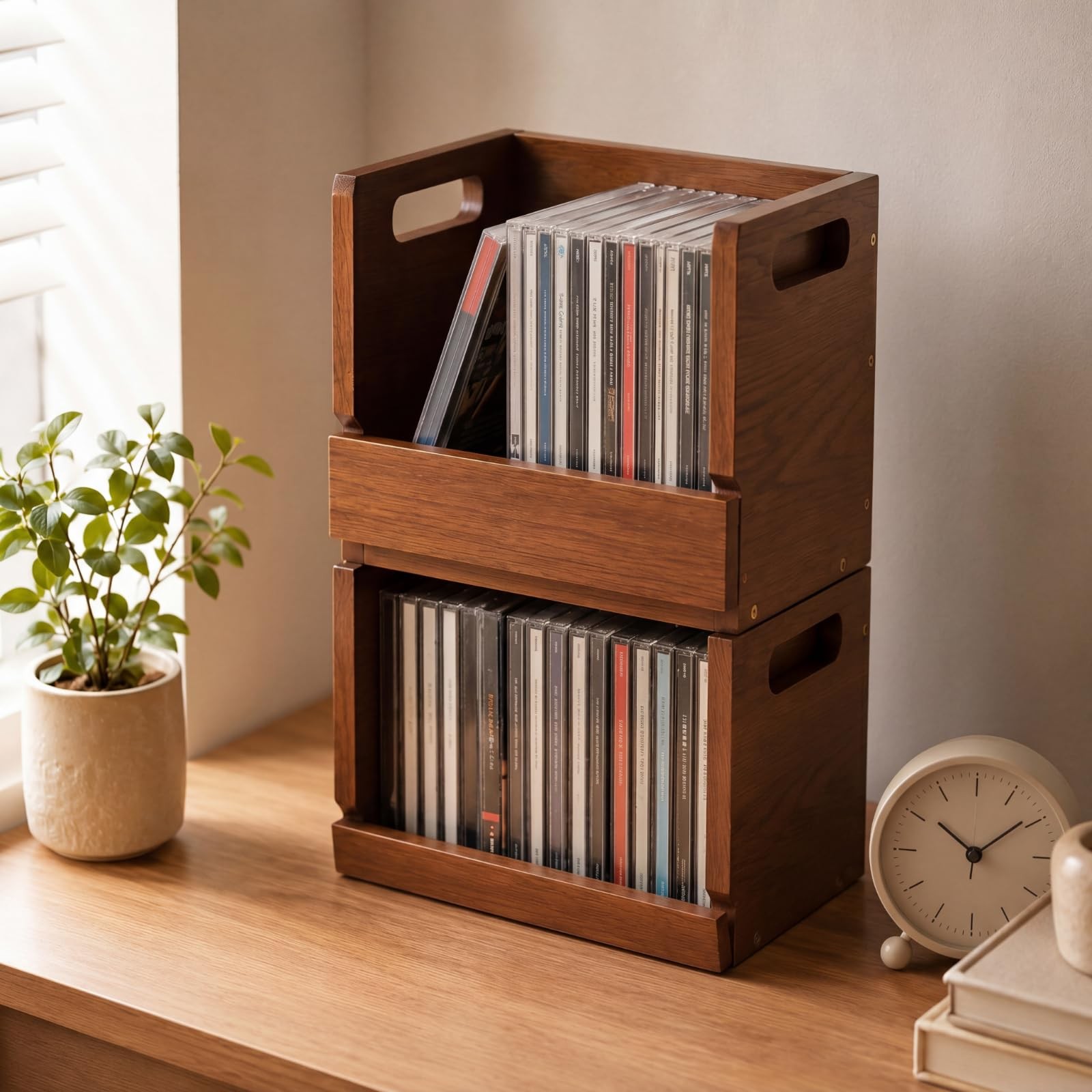 1 Pack Wooden DVD Storage Boxes Hold 26 DVDs Each with Handles for CDs Blu-ray
