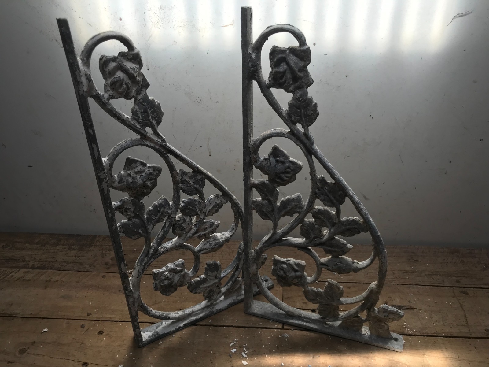 pair Large Victorian Flower & Vines style Cast Aluminum Shelf Brackets