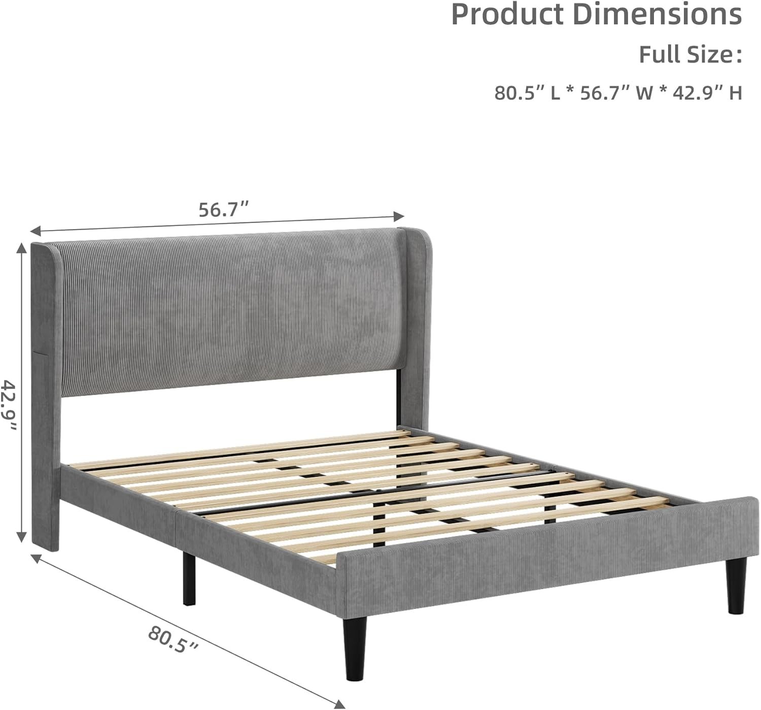 Full Size Bed Frame w/ Wingback Headboad ,Modern Velvet Upholstery Platform Bed