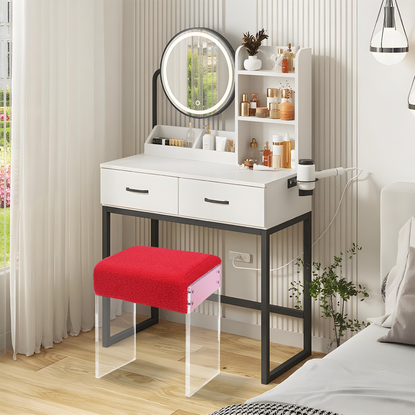 Makeup Stool Modern Minimalist Multi-functional Vanity Acrylic Chair w/ Cushion