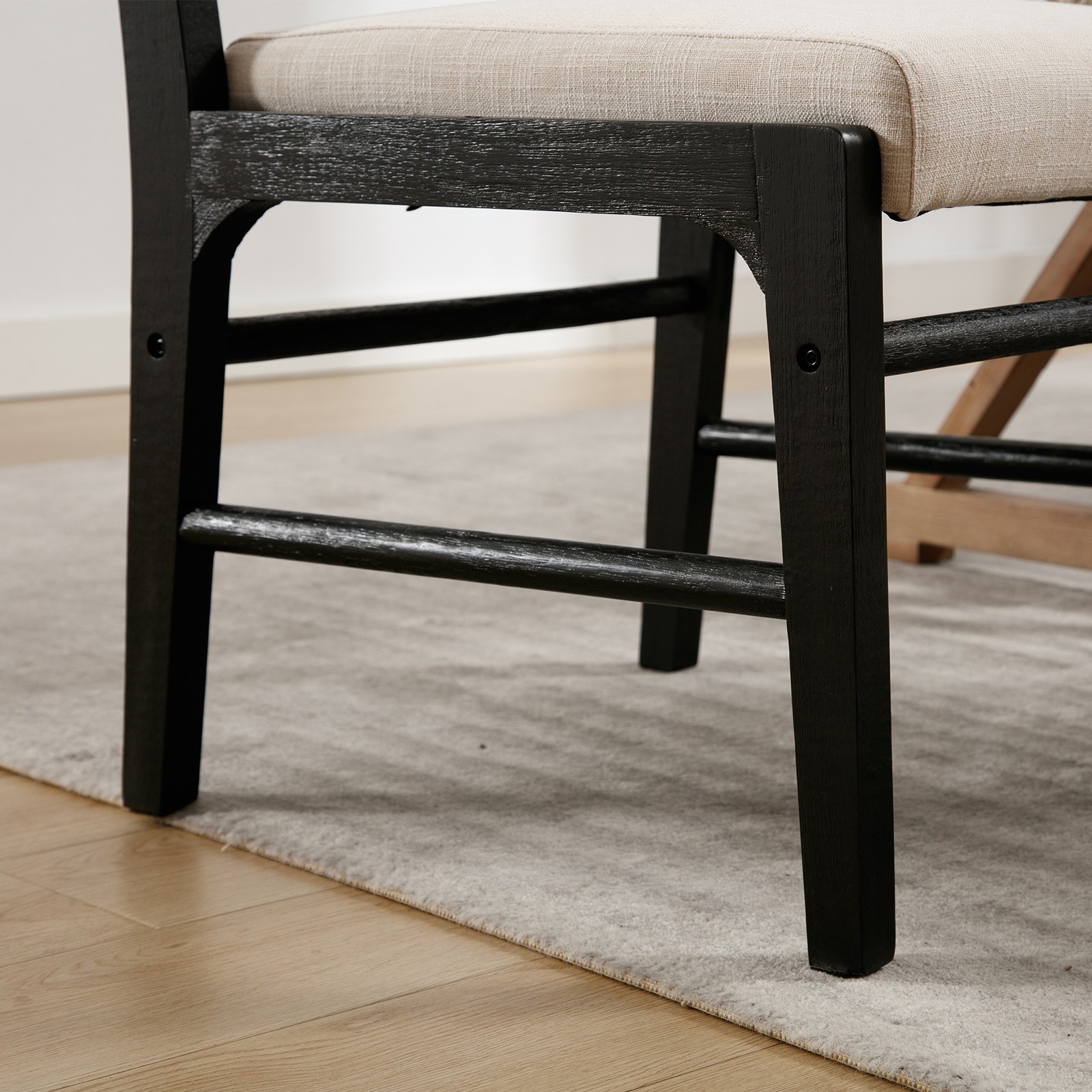 Set of 2 Rectangular Dining Chairs, with Black Wooden Legs and Padded Soft Seats