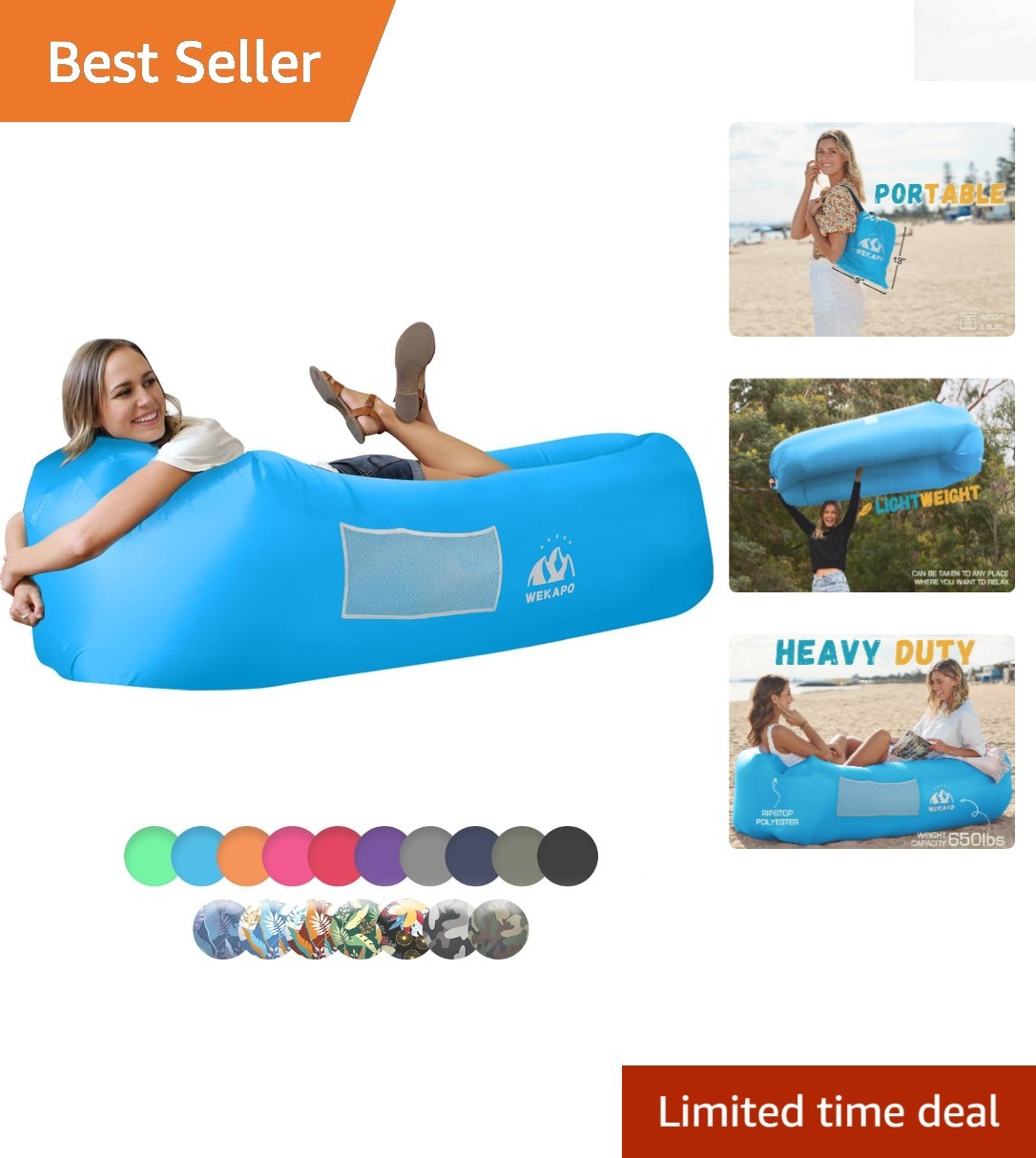 Anti-Deflation Inflatable Lounger Chair – 650lb Capacity for Effortless Comfort