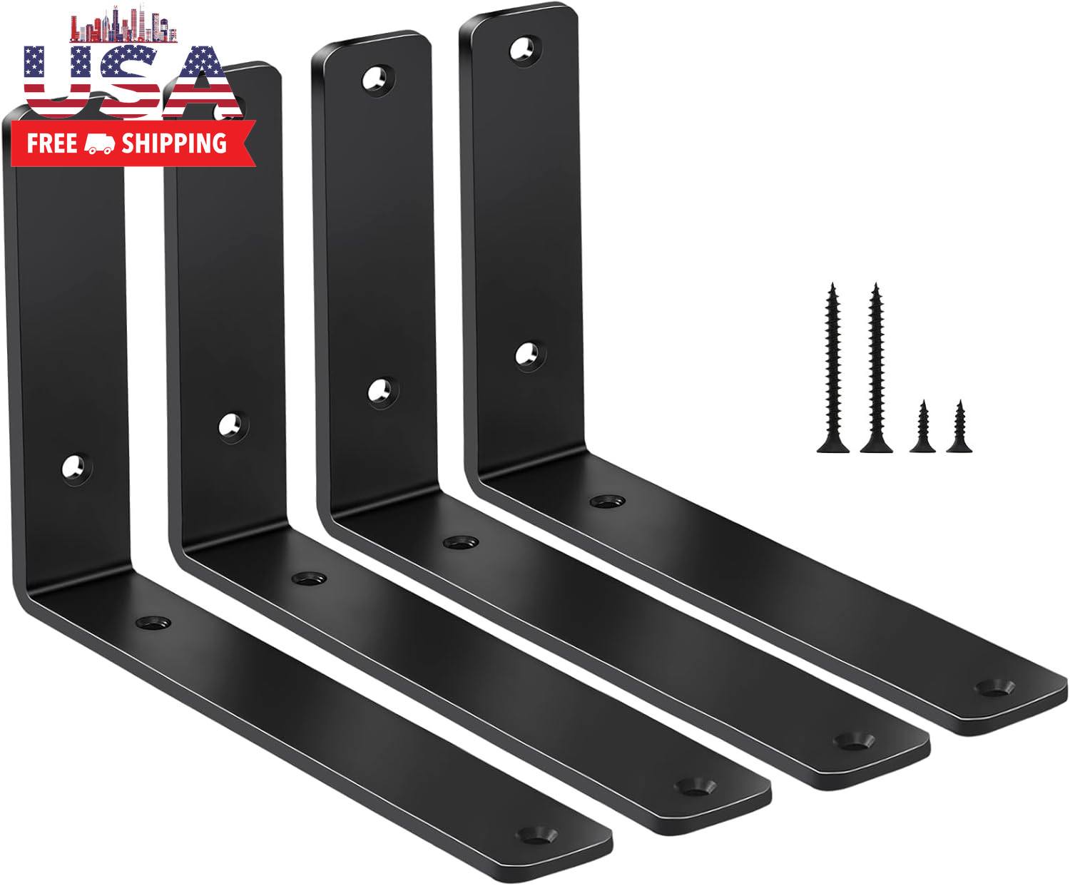 4 Pack – L 6″ X H 4″ X W1.5, 5Mm Thick Black L Shelf Bracket, Iron Shelf Bracket