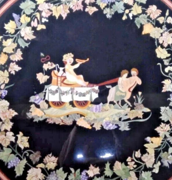 Black Marble Coffee Table Top 30″ Round Center pietra dura Inlay Work Handmade