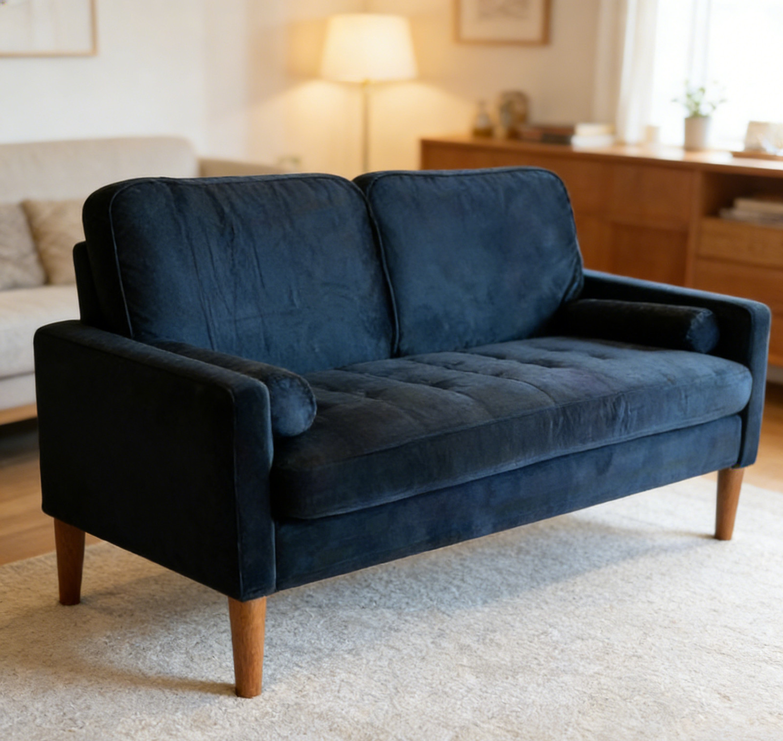 NEW Modern Velvet Loveseat, Black 2-Seater Glam Sofa for Small Spaces