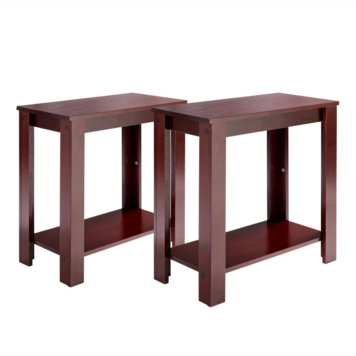 2 PCS End Table Sofa Bedside Table Compact Nightstand w/ Storage Shelf Espresso