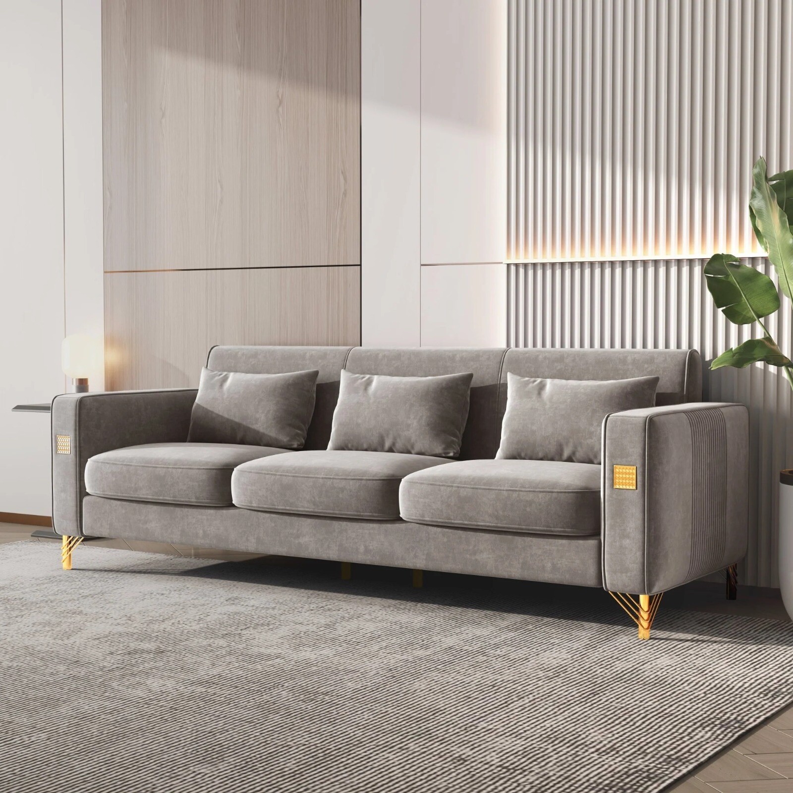 Gray/ Gold Sofa Velvet Free Shipping Brand New