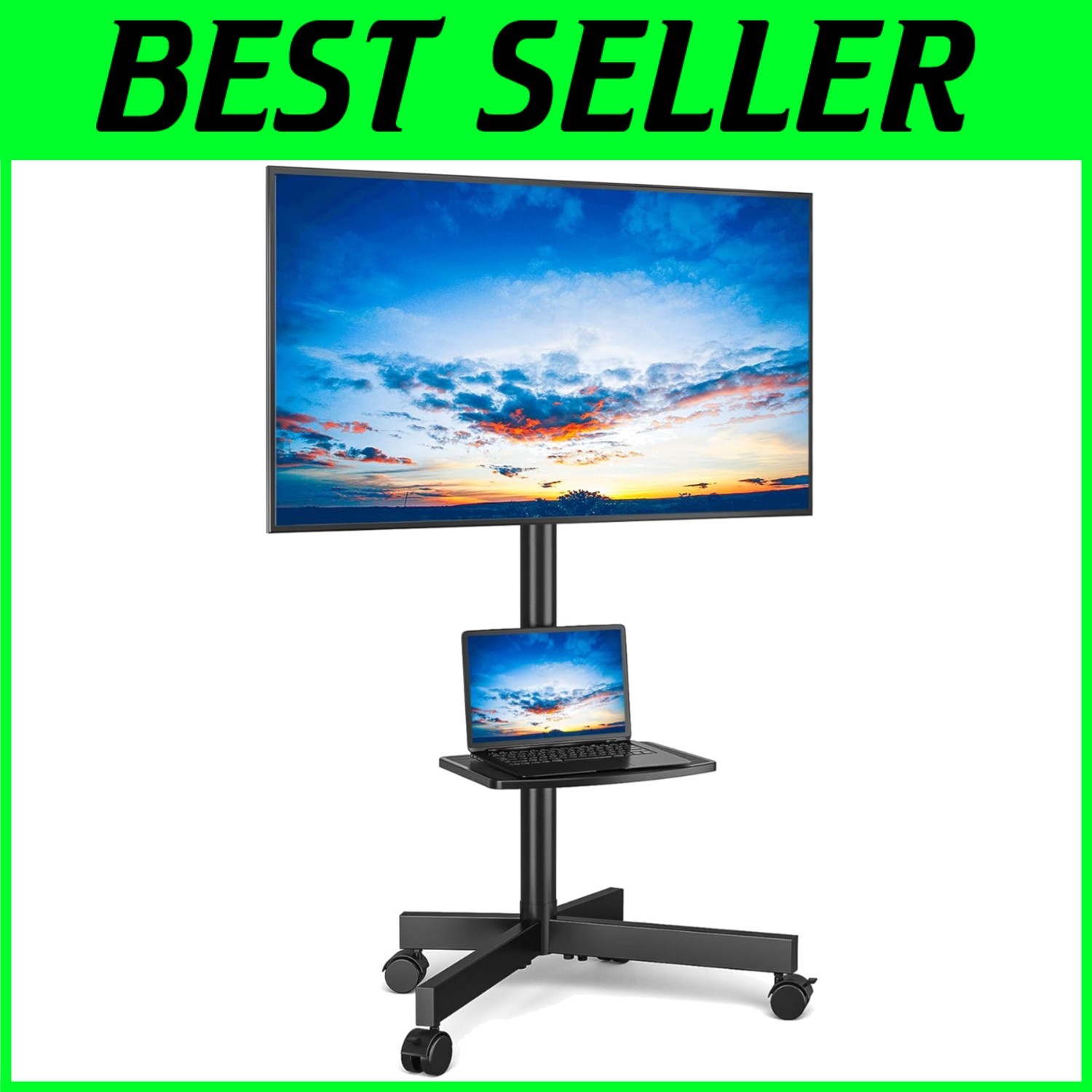 Sturdy Rolling TV Cart for 23-60″ Flat/Curved Screens – Max 88 lbs Capacity
