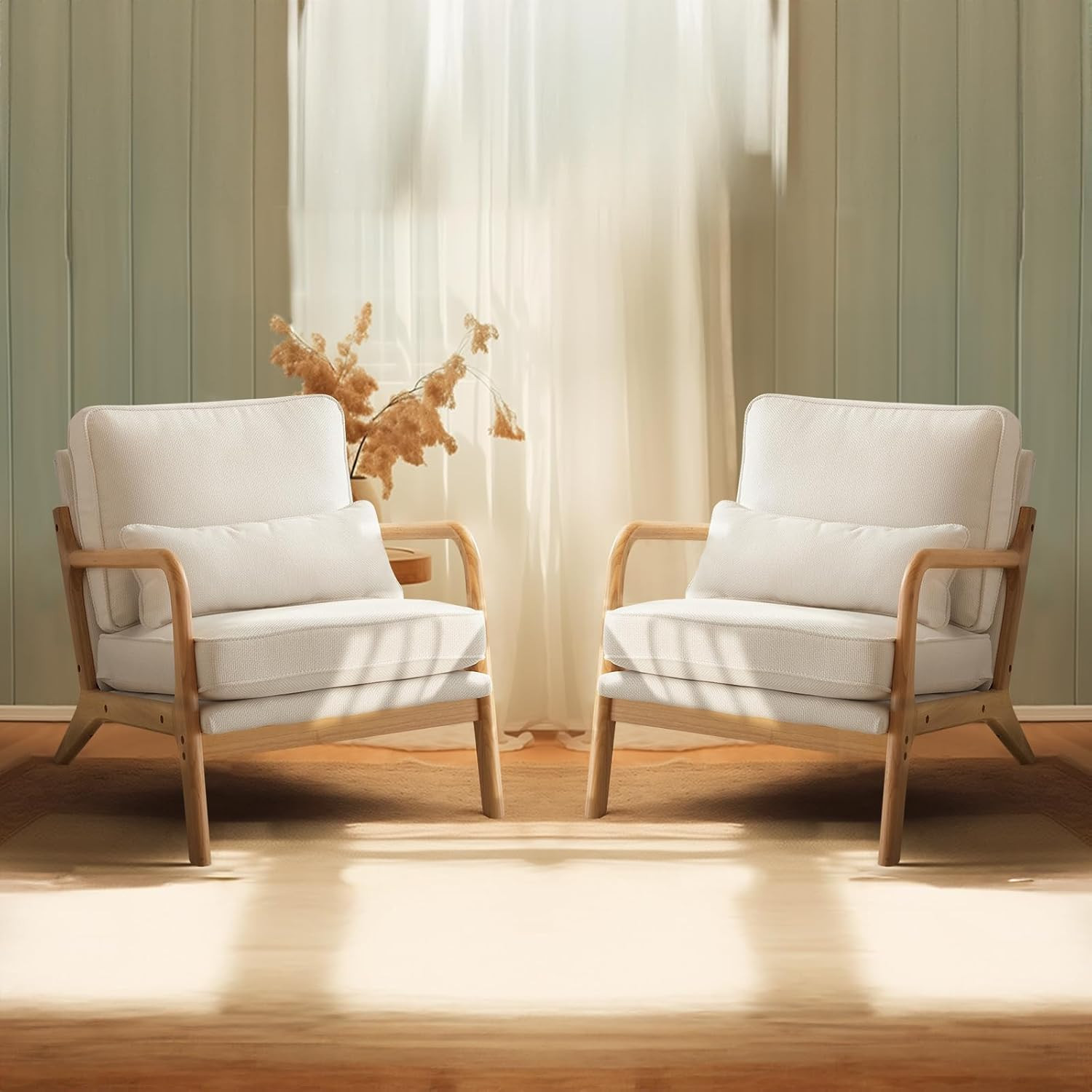 Set of 2 Reading Chairs Side Sitting Chair Solid Wood Farmhouse Armchairs