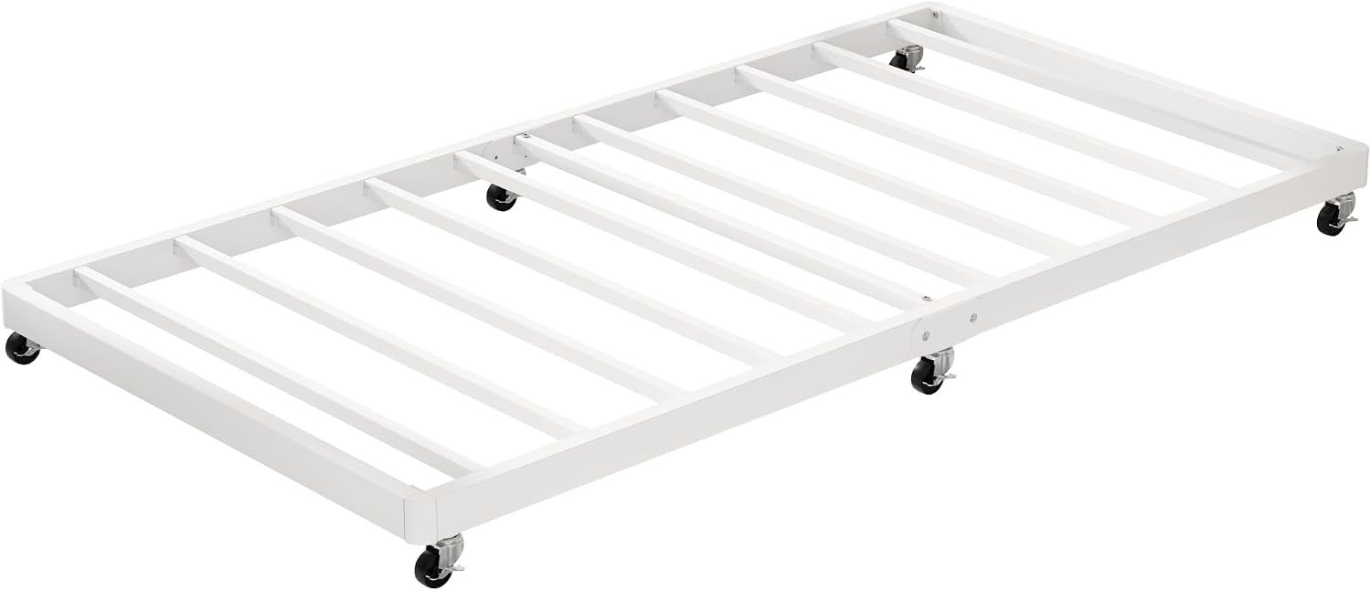 Trundle Bed Twin with 6 Lockable Casters, Roll Out Twin Trundle Bed Frame with
