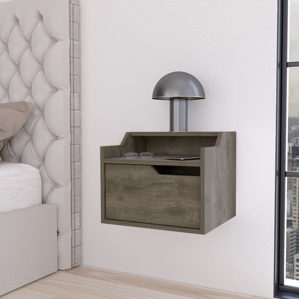Florence Floating Nightstand with Drawer and Dual Shelf Display Wall Mounted