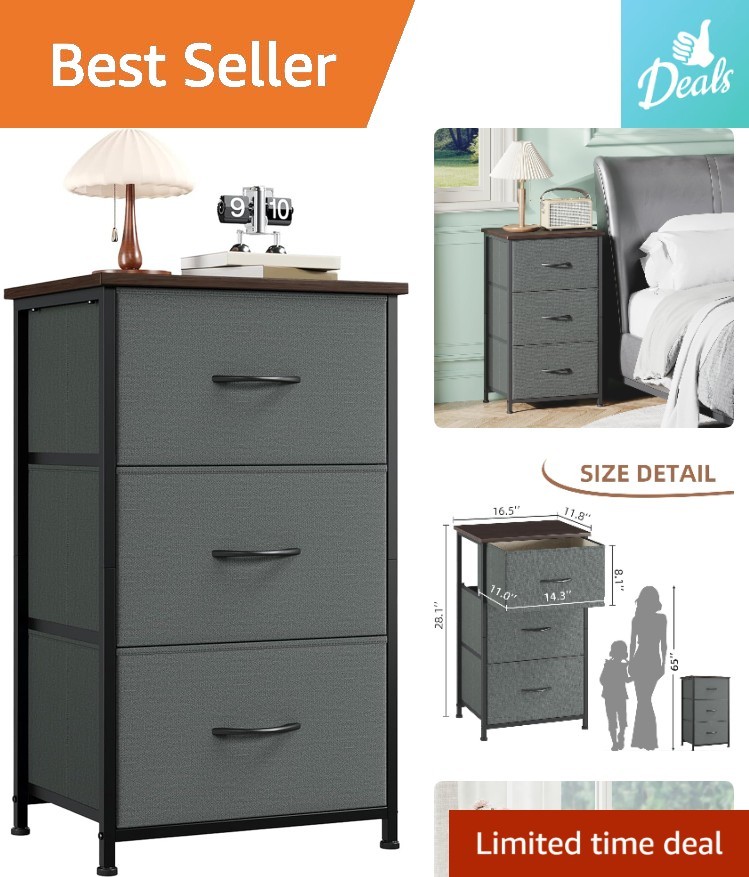 Eco-Friendly Modern 3 Drawer Dresser – Stylish Charcoal Grey Cabinet Organizer