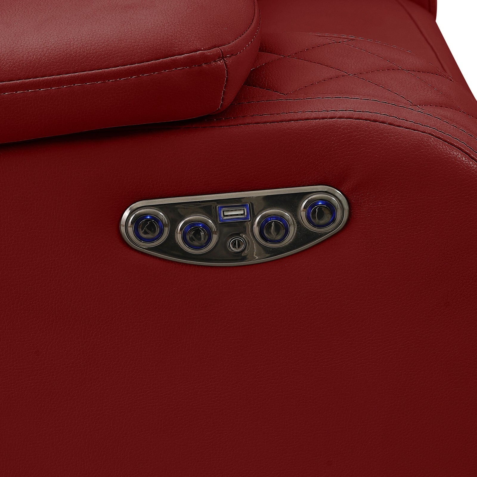 NEW LED 2PC Power Recliner Adjustable Headrest Red Leather Set Bluetooth Speaker