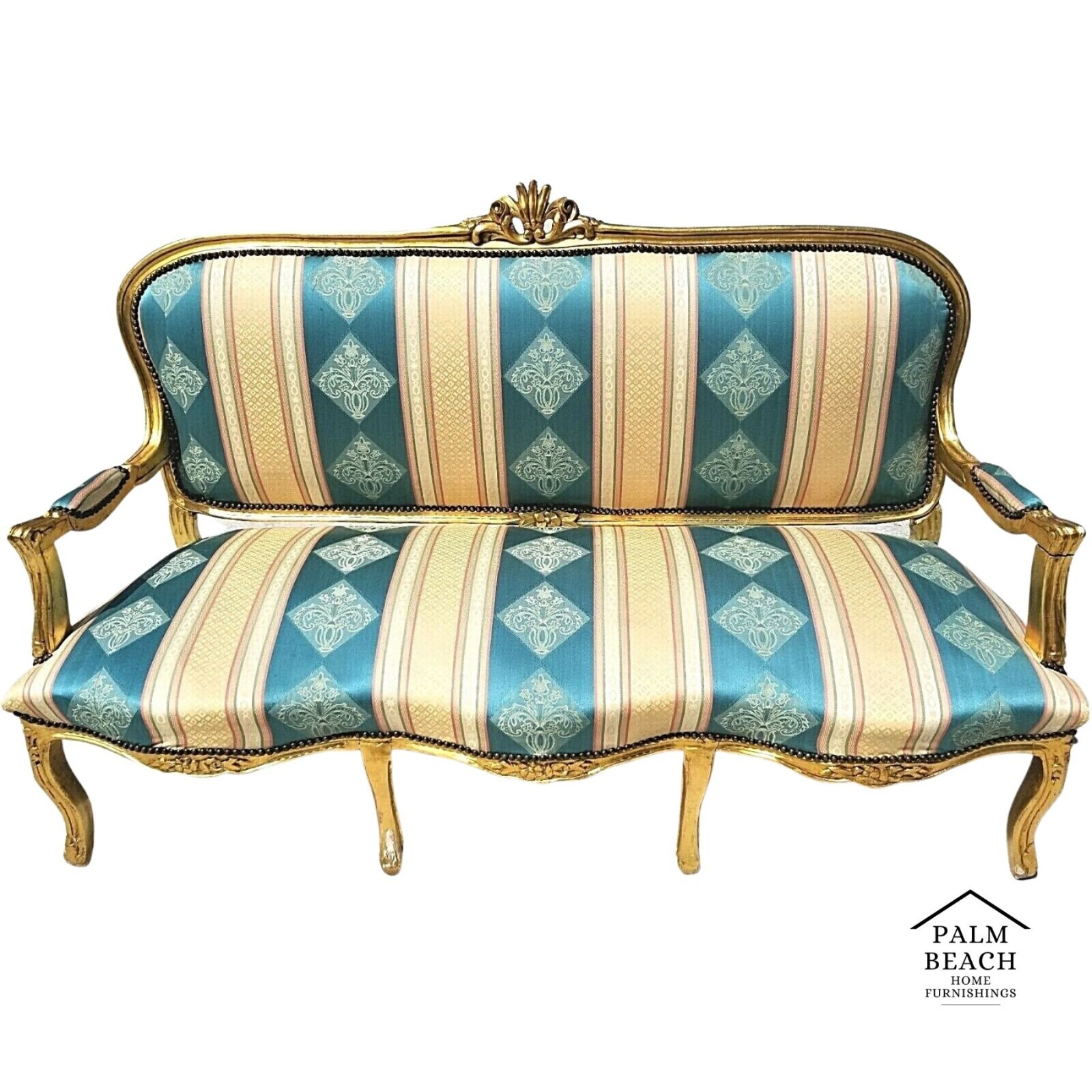 Lovely 66″ Antique French Louis XV Style Gilt Sofa
