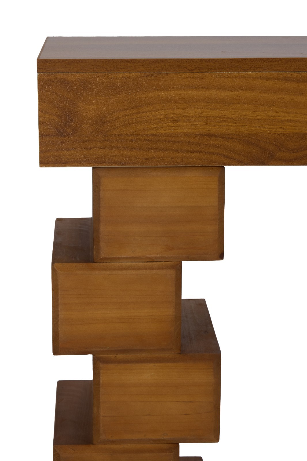Warm Natural Finish Geometric Stacked Block Wood Console Table
