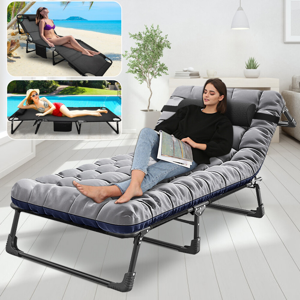 4 Position Adjustable Folding Camping Cot Trike Bed w/Mattress F/Travelling Gift