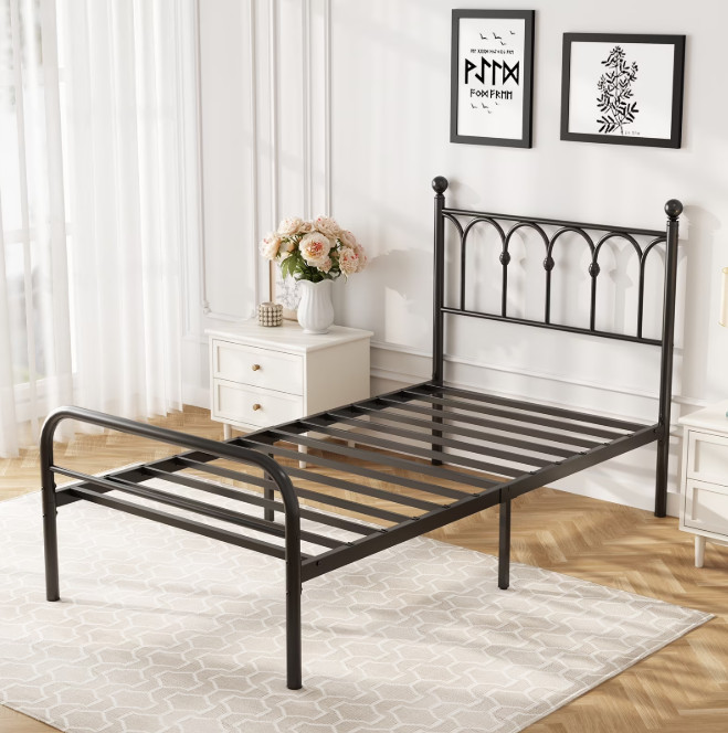 Gianna Twin Metal Platform Bed Frame with Steel Slat Support, Underbed Storage