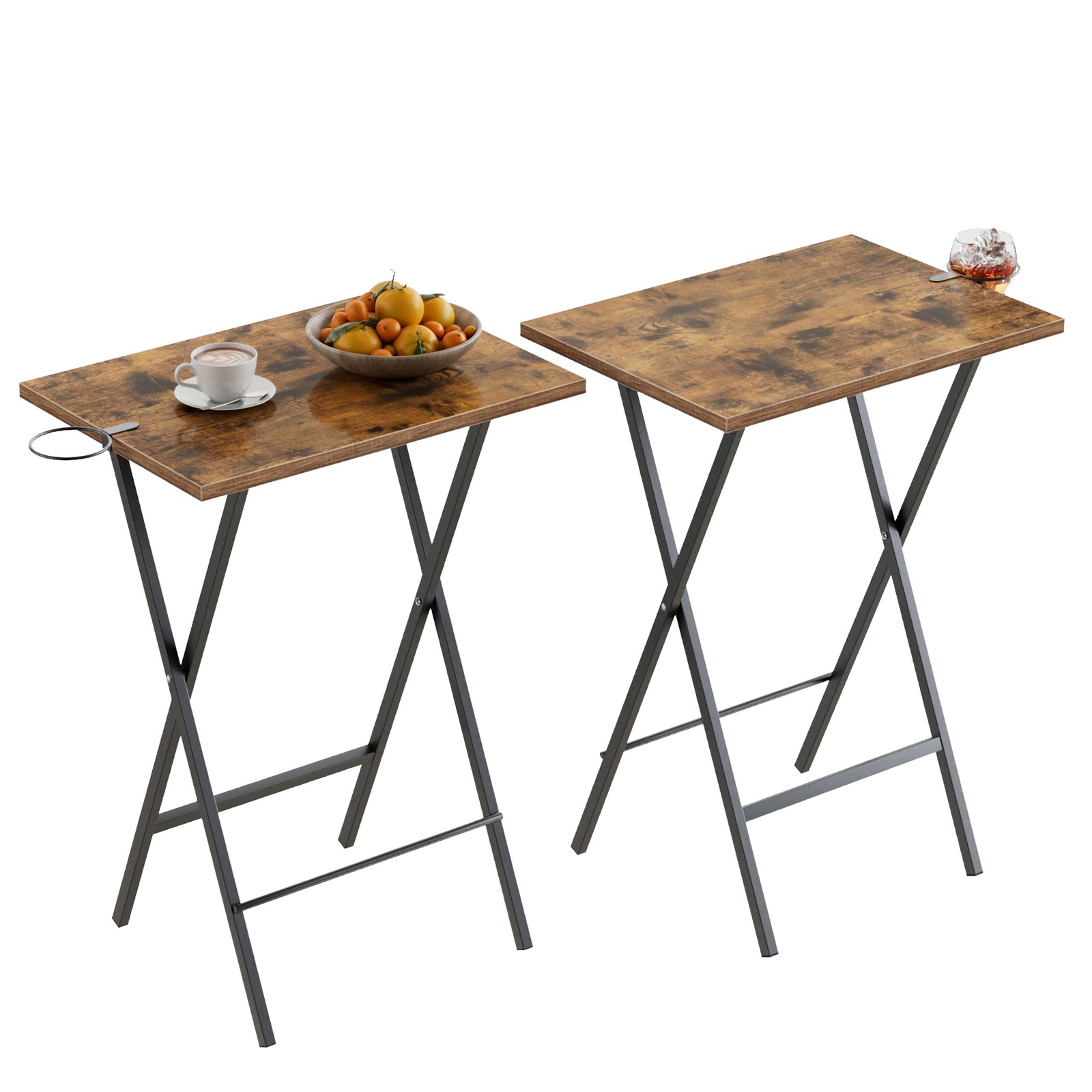 VECELO Folding TV Tray for Eating Set of 2, Portable Dinner/Snack Table with Cu