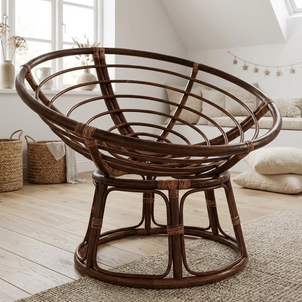 Bali 42-inch Modern Wicker/Rattan Brown Rattan Papasan Chair Replacement Frame